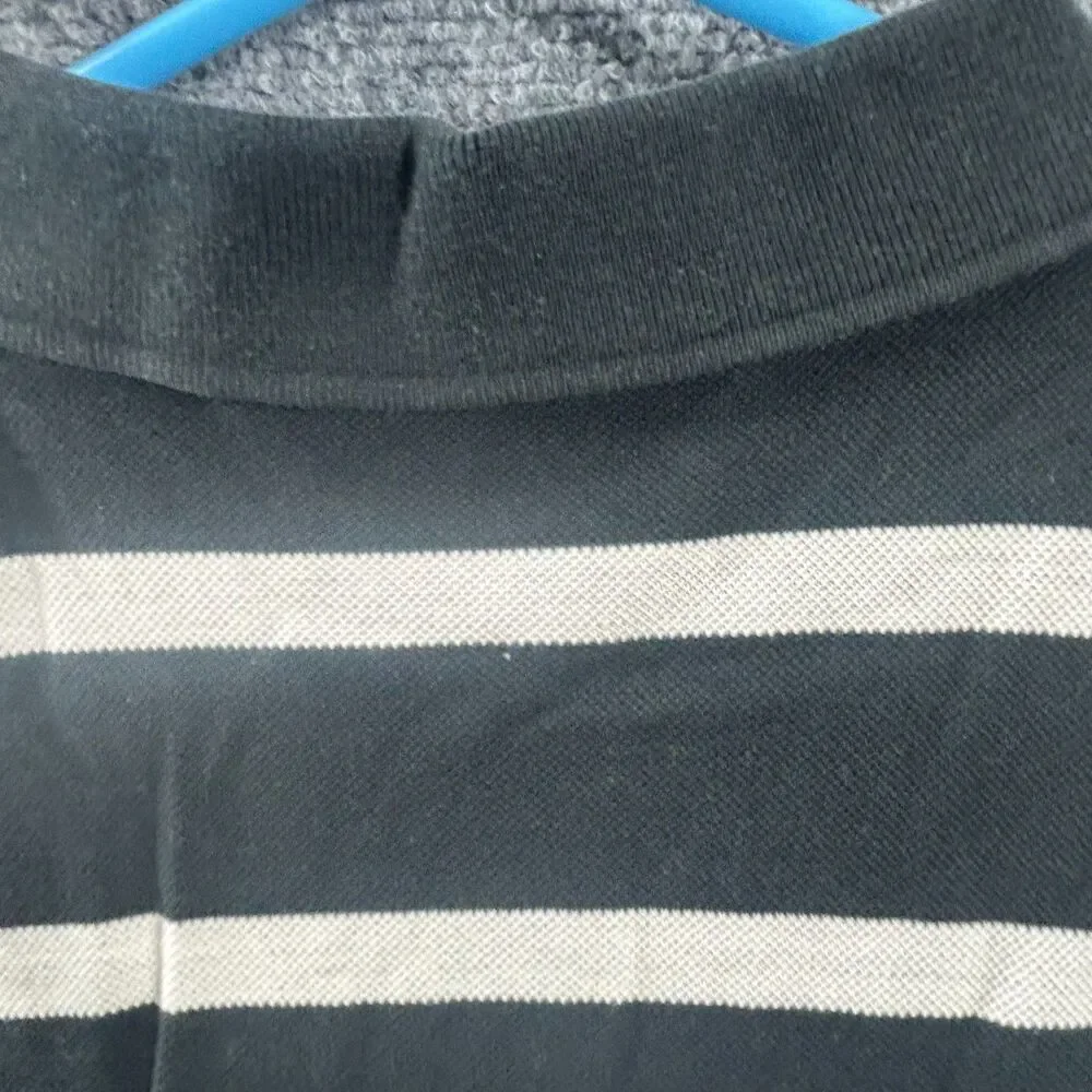 POLO GOLF Ralph Lauren Embroidery White‎ Pony Black and White Stripe Large EUC